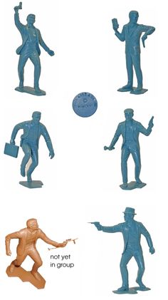 four different poses of a man in blue plastic