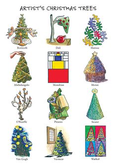 an image of christmas trees in different colors