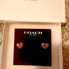 Coach Nwot Women’s Heart Earrings Elegant Coach Heart Shaped Jewelry, Coach Heart Charm Heart Jewelry, Coach Elegant Heart Jewelry, Coach Heart Charm Jewelry, Elegant Coach Heart-shaped Jewelry, Coach Heart-shaped Gold Jewelry, Coach Elegant Heart-shaped Jewelry, Coach Heart-shaped Jewelry For Gift, Valentine's Day Yellow Gold Diamond Heart Earrings