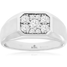 Royal 14K White Gold Men's Ring with Rectangular Cluster of Round Diamonds - 0.63 Carat Total Diamond Weight Noam Carver, Mens White Gold Rings, Jewelry Appraisal, Diamond Education, Refined Style, Men Diamond Ring, Ring Pendant Necklace, Royal Jewelry, White Gold Band