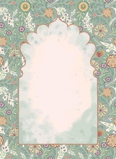 an ornate frame with flowers and leaves on the border, in pastel green tones