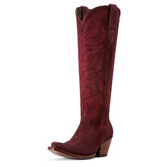 Endlessly wearable and effortlessly stylish, this tall boot looks just as good with jeans and a sweater as it does with dresses and skirts. Bonus: StretchFit allows it to fit a wide range of calves. Laramie StretchFit Western Boot | Product Features : 0 : ATS® technology provides ergonomic support on uneven terrain, 1 : StretchFit panels under the pull tabs give an additional inch to fit a wide range of calves, 2 : Hand-nailed vegetable-tanned leather sole is supremely durable, 3 : Resoleable Go Luchesse Boots, Ariat Womens Boots, Red Cowgirl Boots, Lane Boots, Ariat Boots, Red Boots, Western Boot, Tall Boots, Cowgirl Boots