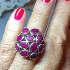 Vintage Rough Natural Ruby 8.5ct Sterling Silver Cocktail Ring , Size 8.5 , Top Size 1” X 1” , Total Weight 9.4gr , Stamped 925 , Excellent Condition. Silver Cocktail, 5 Rings, Ring Color, Natural Ruby, Cocktail Ring, Cocktail Rings, Womens Jewelry Rings, Lady In Red, Ruby