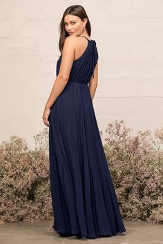 Stylish Bridesmaid Dresses | Shop Maid of Honor Dresses - Lulus Halter Neck Wedding Dress With Ruched Bodice, Pleated Back Dress For Prom Season, Prom Dress With Tie Back Long Shape, Long Prom Dress With Tie Back, Tie Back Dresses For Homecoming And Prom Season, Floor-length Dress With Tie Back For Prom, Bridesmaid Tie Back Maxi Dress For Prom Season, Flowy Chiffon Bridesmaid Dress With Pleated Bodice, Flowy Chiffon Dress With Pleated Back