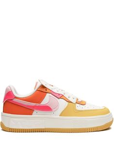 Nike Air Force 1 Fontanka "Summit White/Hyper Pink" Sneakers - Farfetch Color Changing Air Forces, Nike Colorful Shoes, Painting Air Force 1, Colorful Sneakers Women, Sunset Shoes, Nike Air Force 1 Fontanka, Preppy Sneakers, Tenis Air Force, Fun Sneakers