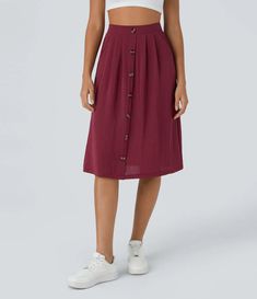 Discover Women’s High Waisted Side Pocket Button A Line Midi Casual Linen-Feel Skirt at Halara, Crowd-Approved Affordable Choices Made For What Moves You. Casual Skirt, Cotton Skirt, Side Pocket, A Line, High Waisted, Skirt, How To Wear