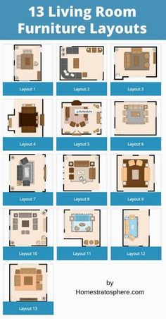 the living room furniture layout is shown in blue and white, as well as several different rooms