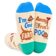 Funny SocksOur socks are knitted with individually designed, fun patterns. As we all know, poop, paper towels, and toilet plungers are inseparable companions! The bottom of the foot is also knitted with a funny saying:"I'm One FART Away From a POO".Size & PackageOur unisex design fits most men's US size 6-13 feet and most women's US size 7 and up. Each exclusive gift box contains 1 pair of fun socks.Quality MaterialOur novelty socks are made of ... Fart Gifts, Medical Socks, Funny Boss Gifts, Boss Gifts, Joke Gifts, Silly Socks, Boss Humor, Silly Gifts, Silly Funny