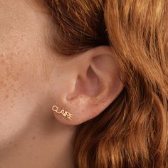 Add a touch of personal elegance to your style with our Custom Name Stud Earrings in 14K Solid Gold. Perfect for women seeking personalized earrings, these 14K Gold Custom Jewelry pieces make exquisite birthday gifts. Celebrate your unique identity or gift a loved one with this timeless piece, ensuring your name shines as brightly as the high-quality gold used in its creation. 14k solid gold handcrafted necklace 100% ethical sourced jewelry Material: 14k Solid Gold Earring Height: 4 mm / 0.15 in Tarnish Resistant 14k Gold Earrings For Gifts, Classic Sterling Silver Earrings For Mother's Day, Personalized Drop Earrings For Anniversary, Personalized Yellow Gold Sterling Silver Earrings, Personalized Sterling Silver Earrings As Gift, 14k Gold Earrings As Gift For Her, 14k Yellow Gold Earrings Gift For Her, 14k Gold Earrings Fine Jewelry, 14k Gold Earrings Fine Jewelry As Gift For Her