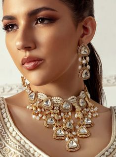 Polki & Pearl Drops Bridal Necklace Set I Joules by Radhika – B Anu Designs White Temple Jewelry Style Pearl Necklace, White Temple Jewelry Style Pearl Necklace For Festive Season, White Kundan Formal Sets, Traditional Pearl Necklace For Wedding, White Kundan Sets For Formal Occasions, Wedding Kundan Necklace With Elegant Design, Bollywood Style Hand Set Pearl Necklace For Wedding, White Kundan Jewelry Sets For Formal Occasions, Traditional Pearl White Necklace For Wedding