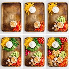 four pictures of different food items on a tray