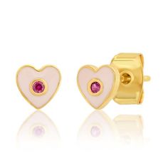 Enamel Heart Studs with CZ Accent Tai Jewelry, Quirky Earrings, Razzle Dazzle, Pink Enamel, Tiny Heart, Betsey Johnson Jewelry, Birthday Shopping, Shopping Day, Heart Studs