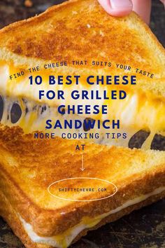 a grilled cheese sandwich with the words 10 best cheese for grilled cheese sandwiches