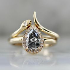 Luxury Gold Diamond Snake Ring, Breakfast Ring, Gem Breakfast, Wide Band Diamond Rings, Big Diamond Engagement Rings, Pear Cut Diamond Ring, Traditional Engagement, Ring Stacks, Unique Diamond Engagement Rings