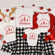 Celebrate the holiday season in style with our Matching Family Christmas Shirts. These Custom Family Shirts make the perfect choice for your family photoshoot, and they're a thoughtful Personalized Christmas Gift that will bring festive joy to your loved ones. Get ready to spread the holiday cheer with these Christmas Gifts everyone will adore️🎅 PLEASE NOTE: Colors may seem different on the computer screen, or in the lighting in which the picture was taken. The way that we print our shirts is D Family Christmas Shirts Ideas, Matching Christmas Cotton Tops, Matching Cotton Christmas Tops, Matching Cotton Tops For Christmas, Family Matching Red Christmas Shirt, Red Family Matching Christmas Shirt, Red Christmas Top For Family Occasions, Family Matching Christmas Cotton T-shirt, Festive Family Matching T-shirt For Holidays