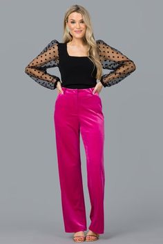 Perfect Velvet Slacks, Magenta :: NEW ARRIVALS :: The Blue Door Boutique Chic Velvet Wide Leg Pants For Work, Chic Wide-leg Velvet Pants, Elegant Pink Wide Leg Pants For Night Out, Chic Velvet Wide Leg Pants, Velvet Wide Leg Full Length Party Pants, Velvet Wide Leg Pants For Party, Pink Fitted Wide Leg Pants For Evening, Elegant Velvet Wide Leg Pants For Party, Velvet Full Length Wide Leg Party Pants