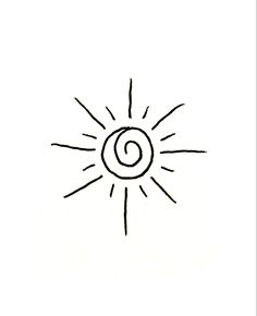 a black and white drawing of a sun with the letter c in it's center