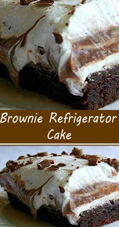 brownie refrigerator cake with frosting on top