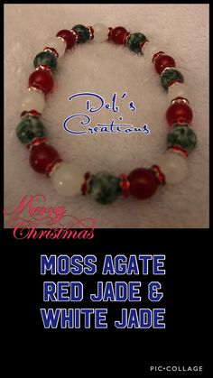 Pretty and Perfect for your Christmas accessory.  Handmade Stretch Bracelet with Moss Agate, Red Jade and White Jade with Red Crystal spacers.  Made from quality natural gemstones. Red Jade Bracelet, Mother Daughter Bracelets, Holiday Bracelets, Autumn Bracelet, Red Beaded Bracelet, Red Jade, Moonstone Ring Sterling Silver, Blue Dangle Earrings, Christmas Bracelet