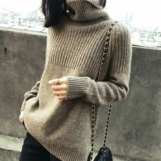 Women Cashmere Sweater Turtleneck Knitting Pullovers Solid Warm Female Sweater | eBay Khaki Sweater, Plain Sweaters, Wool Sweaters Womens, Pullover Mode, Ribbed Turtleneck Sweater, Cashmere Sweater Women, Cashmere Blend Sweater, Loose Pullover, Striped Turtleneck