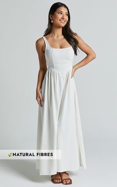 Rhaziya Midi Dress - Sleeveless Straight Neck Fit and Flare Dress in White | Showpo USA White Fitted Bodice Sundress, Elegant Cotton A-line Sundress, Chic White Sleeveless Dress With Fitted Bodice, White Sundress With Fitted Bodice, White Sleeveless Dress With Fitted Bodice And Sweetheart Neckline, White Sleeveless Dress With Sweetheart Neckline And Fitted Bodice, White Sleeveless Dress With Sweetheart Neckline, White Maxi Dress With Fitted Bodice Sleeveless, White Sleeveless Fitted Dress With Square Neck