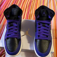 One Brand New Super Stylish Women’s Air Jordan 1 Miss These Are Classic Can Be Worn At Any Occasion Formal Or Casual Match Everything Super Stylish Very Hard To Find In This Color And Size Great Gift For The Upcoming Summer Fashion Season This Is My Last Pair I Had 5 Sporty Purple High-top Sneakers With Contrast Sole, Purple Leather Low-top Jordan Shoes, Purple Basketball Shoes With Laces For Streetwear, Purple Basketball Shoes With Contrast Sole, Sporty Purple Leather High-top Sneakers, Purple Lace-up Basketball Shoes With Contrast Sole, Purple Leather Lace-up Jordan Shoes, Casual Purple High-top Sneakers With Contrast Sole, Purple Sports Sneakers With Contrast Sole