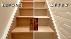 before and after shots of a stair makeover