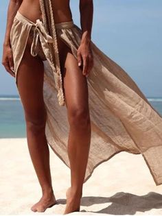 Split-front Lace Up Beach Skirt Bottom - rrdeye Long Beach Skirt, Loose Shirt Dress, Plain Skirt, Coverup Swimsuit, Beach Sarong, Beach Cover Ups, Chic Type, Loose Shirt, Beach Skirt