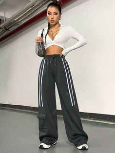 F00237234-102 Black Cargo Sweatpants For Spring, Urban Black High Waist Bottoms, Urban High Waist Black Bottoms, Casual Black Cargo Pants For Sports, Black Hip Hop Bottoms For Spring, Black High Waist Sporty Bottoms, Urban Style Black High-waist Bottoms, Urban Black Bottoms For Spring, Spring Hip Hop Style Black Bottoms