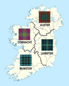 a map showing the locations of scotland with tartans and plaid patterns on it