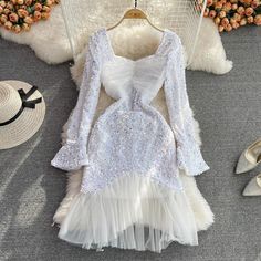 Materials: other Size: s, m, l Color: black, white White Mermaid, Fishtail Dress, Patchwork Dress, Mermaid Dress, Stylish Dresses, Sequin Dress, Fashion Women, Casual Dresses, Flower Girl Dresses