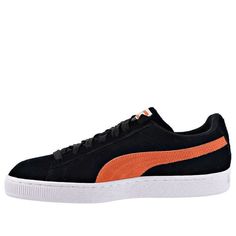 PUMA Suede Classic Low-Top Board Shoes Orange/Black 365347-38 (SNKR/Skate/Low Top) Orange Skate Shoes With Contrast Sole For Streetwear, Orange High-top Skate Shoes With Contrast Sole, Orange Sneakers With Gum Sole For Skateboarding, Orange Low-top Skate Shoes With Contrast Sole, Orange High-top Skate Shoes With Rubber Sole, Black Suede Skate Shoes With Boost Midsole, Orange High-top Skate Shoes With Vulcanized Sole, Orange Skate Shoes With Rubber Sole, Orange Lace-up Skate Shoes With Cushioned Footbed