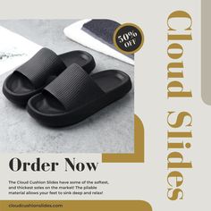 Step into a world of cloud-like comfort with our Cloud Slides! ☁️🩴 Experience the ultimate relaxation for your feet with these luxurious and ultra-soft slides. Crafted with cloud-like cushioning and high-quality materials, they provide a plush and supportive fit. The slip-on design offers convenience and ease, making them perfect for everyday wear. Modern Slip-on Synthetic Slides, Modern Synthetic Slip-on Slides, Cushioned Slip-on Flat Slides, Black Open Toe Synthetic Slip-ons, Black Slip-ons With Cushioned Footbed For Summer, Synthetic Slide Slippers, Solid Synthetic Slide Slippers, Non-slip Flat Slides, Solid Color Synthetic Slide Slippers