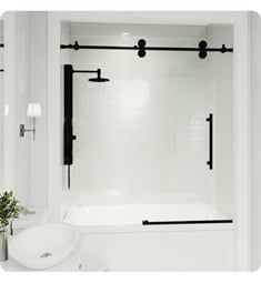 a bathroom with white walls and black trim on the shower door, toilet and sink