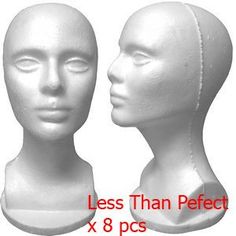 two white mannequin heads facing each other with text less than perfect x 8 pcs