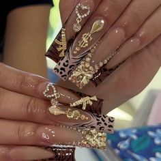 FREE SHIPPING ON ORDERS $9.95+ Buy 3 Get 1 More Free CODE: 4YOU Buy 5 Get 5 More Free CODE: 5FREE Gold Leo Nails, Leo Bday Nails, Nails With Dangle Charms, Leo Acrylic Nails, Leo Inspired Nails, Leo Nails Zodiac, Gold Bling Nails, Virgo Birthday Nails, Leo Birthday Nails