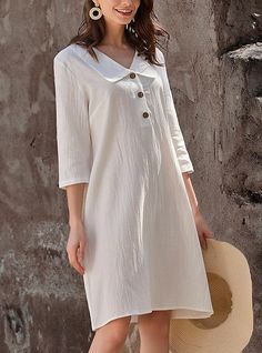 Mujer Vestido informal Vestido de lino de algodón Mini vestido Básico Básico Casual Diario Vacaciones Cuello Camisero Manga 3/4 Verano Primavera Blanco Plano 2024 - $32.99 Summer Dresses With Long Roll-up Sleeves, Summer Dress With Long Roll-up Sleeves, Casual White Half Sleeve Shirt Dress, 3/4 Sleeve Beach Dress With Buttons, Summer Collared Dresses With Roll-up Sleeves, Beach Dresses With 3/4 Sleeves And Buttons, Summer Dresses With Roll-up Sleeves And Collar, Beach Dresses With Buttons And 3/4 Sleeves, Long Sleeve Shirt Dress For Summer