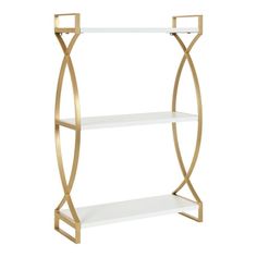 a gold and white shelf with two shelves