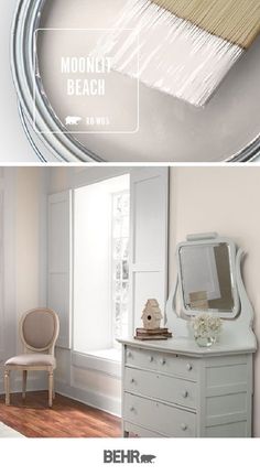 two pictures showing the same paint colors and furniture