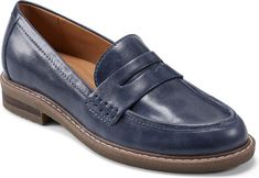 Earth® Javas Penny Loafer (Women) | Nordstrom Blue Loafers Outfit Women, Loafers Outfit Women, Navy Loafers, Vintage Loafers, Style At A Certain Age, Blue Loafers, Loafers Outfit, Shoe Image, Loafer Women