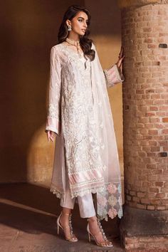 Stunning Ivory Chiffon Embroidered Pakistani Party Dress Beige Embroidered Fabric For Reception, Unstitched Embroidered Chiffon Salwar Kameez, Elegant Beige Salwar Kameez For Reception, Unstitched Chiffon Lawn Suit With Resham Embroidery, Chiffon Lawn Suit With Sheer Dupatta And Long Sleeves, Festive Embroidered Chiffon Lawn Suit, Long Sleeve Chiffon Lawn Suit With Sheer Dupatta, Off White Floral Embroidered Dress For Reception, Embroidered Chiffon Salwar Kameez For Eid