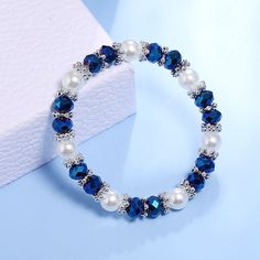 Elegant Adjustable Blue Crystal Bracelet, Elegant Blue Beaded Crystal Bracelet, Black Color Fashion, Silver Hair Accessories, Rhinestone Rose, Red Sapphire, Bracelet Couple, Blue Black Color, Purple Diamond