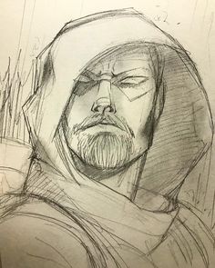 a drawing of a man with his eyes closed and head turned to the side, wearing a hoodie