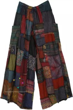 Deep Rock Patchwork Wide Leg Bohemian Pants | Brown | Split-Skirts-Pants, Patchwork, Striped Textiles Moodboard, Swag Fits, Silly Clothes, Patch Pants, Patchwork Pants, Bohemian Pants, Hippie Clothes, Heart Clothes, Hippie Pants