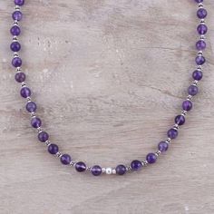 Amethyst beaded necklace, 'Beaded Beauty in Purple' - Amethyst and Sterling Silver Beaded Necklace from India Bouquet Of Violets, Purple Bead Necklace, Silver Beaded Necklace, Beaded Jewelry Necklaces, Diy Jewelry Necklace, Beaded Necklace Designs, Beads Bracelet Design, Silver Bead Necklace, Gem Necklace