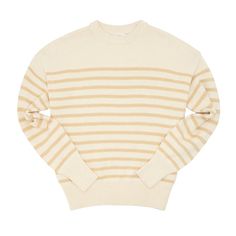 women's cream and tan stripe knit sweater | minnow swim Chic Cream Sweater With Ribbed Neckline, Oversized Cream Ribbed Sweater, Chic Cream Sweater With Ribbed Cuffs, Beige Sweater With Ribbed Neckline For Layering, Oversized Beige Sweater With Ribbed Neckline, Minnow Swim, Stripe Knit Sweater, Transitional Dressing, Polished Casual