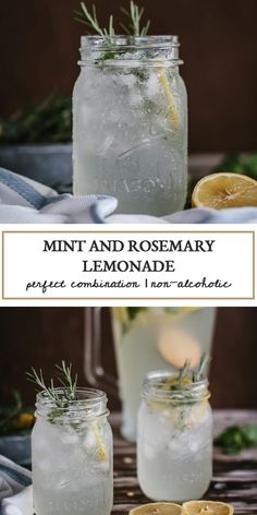 two jars filled with lemonade and rosemary