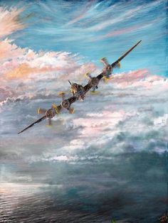 a painting of two airplanes flying in the sky