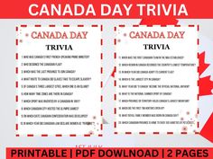 two canada day trivias with red and white snowflakes