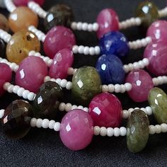 "Multi Precious Faceted Rondelle Beads Multi Color Ruby Blue Sapphire Yellow Sapphire Faceted Rondelle Beads SIZE - 8.5 to 9.5 mm. (7 Piece ) SIZE - 8.5 to 9.5 mm. (6 Piece ) Stone Type - Ruby, blue Sapphire, Yellow Sapphire Color : Multi DRILLING TYPE -Center Drilled Length : 4\"Strand Code : 2651 Delivery time frames (from date of shipping) - USA: ~2 weeks - Rest of the World: ~ 3-4 weeks For Express Shipping https://www.etsy.com/listing/656108132/express-shipping-5-to-7-business-days?ga_searc Multicolor Rondelle Gemstone Beads, Blue Multi-stone Round Beads Jewelry, Multicolor Rondelle Polished Beads, Gems, And Cabochons, Multicolor Round Spacer Beads, Gems, And Cabochons, Luxury Multicolor Beads, Gems, And Cabochons, Multi Sapphire, Ruby Beads, Sapphire Color, Yellow Sapphire